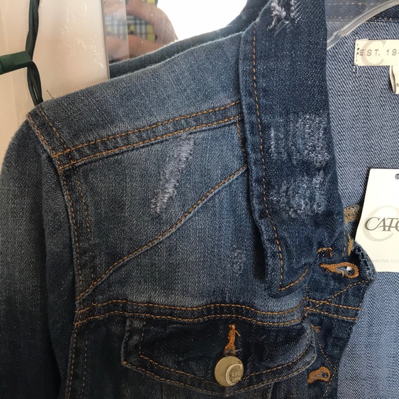 Lightly distressed dark wash denim jacket - Picture 2 of 3